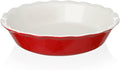 Sweejar Ceramic Pie Pan - 10 Inch Round Baking Dish for Dinner, Non-Stick with Soft Wave Edge for Apple, Pumpkin, Pot Pies (Red)