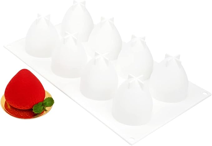 Restaurantware-Pastry Tek 8 Cavities Strawberry Silicone Molds, 10 Oven-Ready Strawberry Molds - Flexible, Freezable, White Silicone Fruit Silicone Molds, Easy Release, For Baking