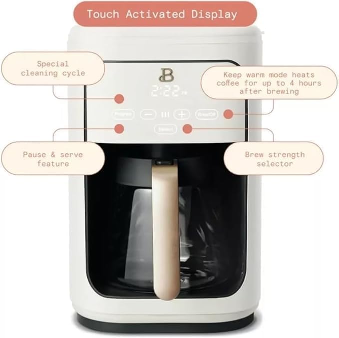 Beautiful 14-Cup Programmable Coffee Maker with Touch-Activated Display – Brew Hot Coffee Fast, Keep Warm & Auto-Pause (White Icing)