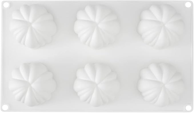 Restaurantware-Pastry Tek 6 Cavities Pumpkin Cake Mold, 1 Oven-Ready 3D Pumpkin Mold - Flexible, Freezable, White Silicone Baking Mold, Easy Release, For Baking Treats