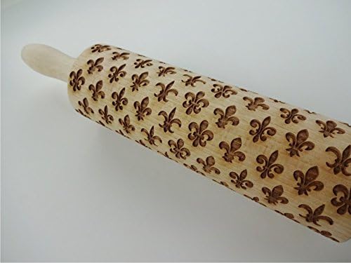 Rolling pin FLEUR DE LIS. Wooden embossing rolling pin with Oriental flowers. Embossed cookies. Pottery. Birthday gift. Gift for mother