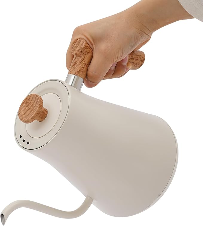 Gooseneck Electric Kettle, 0.24Gal Stainless Steel Electric Tea Kettle with Precision Temperature Control & LED Touchscreen, 1200W 90°Gooseneck Kettle for Tea Coffee (White)