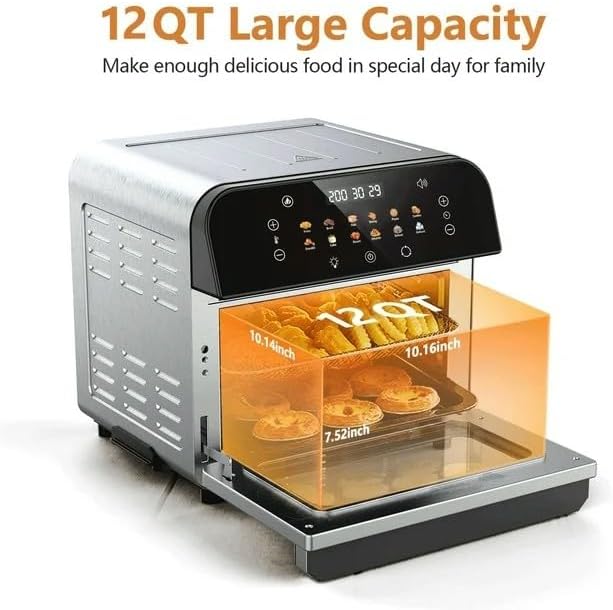 Toaster Oven, 12QT Air Fryer Oven with 12 Pre-set Cooking Menus, Clear Viewing Window, Up to 95% Less Oil for Healthier