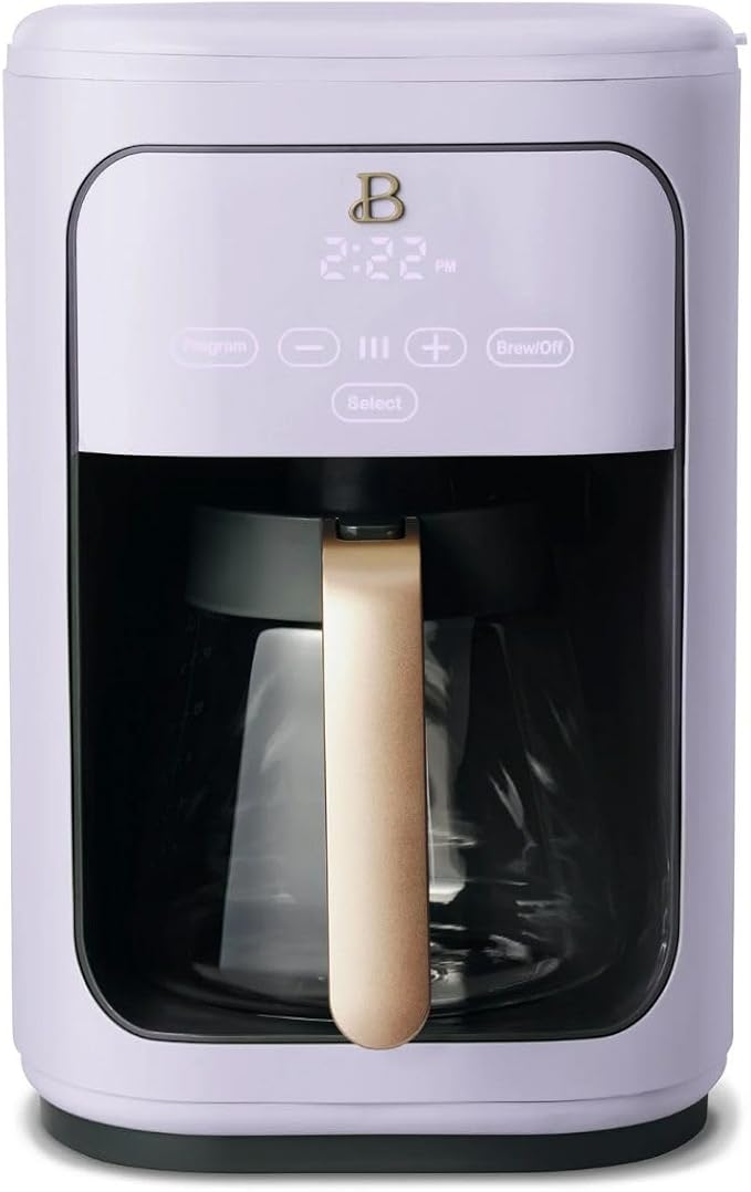 Beautiful 14 Cup Programmable Coffee Maker, Touch Display, 1200W, Brew Strength Control, Keep Warm, Pause & Serve, Glass Carafe, Reusable Filter, Auto Shut-Off, Matte Finish (Lavender)
