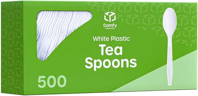 Comfy Package [500 Count] Heavy Duty White Plastic Tea Spoons, Extra Heavyweight Disposable Tea Spoons Perfect for Restaurants, Parties, and Dinner
