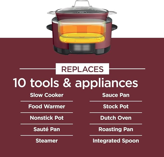 Slow Cooker, Ninja Foodi PRO Possible Cooker, 8.5-Qt, 6-in-1, Saut, Bake, Braise, Steam Functions, Triple Fusion Heat, Nonstick Oven Safe Pot, MC1000WM, Slow Cooker, Cherry Tarte