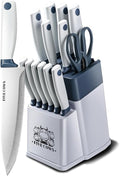 14 Pcs Kitchen Knife Block Set with Sharpener German High Carbon Stainless Steel Chef Knives, Razor-Sharp & Durable, Lightweight Anti-Slip Handle, Professional Set for Home & Kitchen (White)