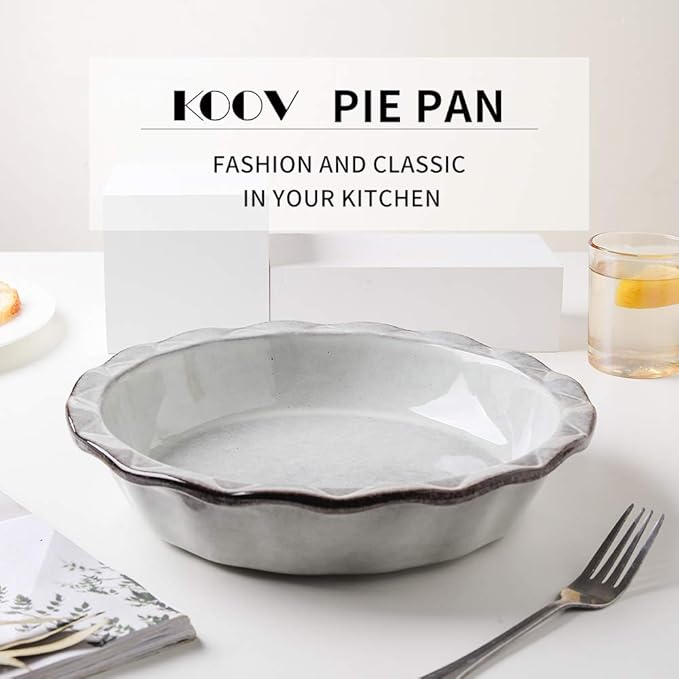 Ceramic Pie Pan, 9 Inches Pie Plate, Pie Dish for Dessert Kitchen, Round Baking Dish Pan for Dinner, Wrapping Upgrade, Reactive Glaze (Variable Grey)