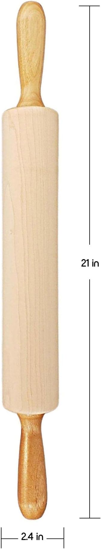 Frieling Maple Rolling Pin with Handles - 2.4-in x 12-in Barrel, Natural Wood - Baking Essentials, Pastry Roller & Pizza Dough Roller