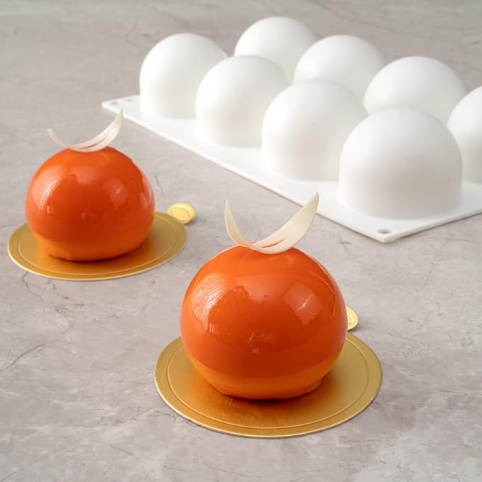 Restaurantware-Pastry Tek 8 Cavities Ball Mold, 1 Oven-Ready Chocolate Mold - Flexible, Freezable, White Silicone Baking Mold, Easy Release, For Making Candies or Chocolates