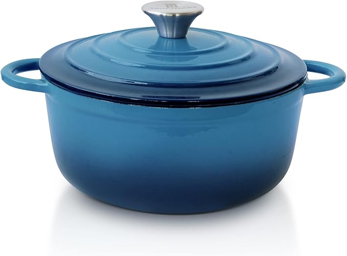 Trustmade 4.5 QT Cast Iron Dutch Oven, Enamel Coated Cookware Pot with Self Basting Lid for Home Baking, Braiser, Cooking, Blue