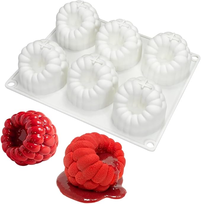 mostsom Silicone Dessert Mold, 6-Cavity Raspberry Pattern Chocolate Mousse Cake Mold, Flexible Baking Mold for Candy, Jelly, Ice Cube (B_ Raspberry)