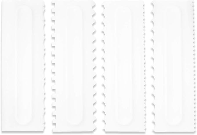 Cake Scraper Set Decorating Comb and Icing Smoother Tool Mousse Butter Cream Cake Edge DIY Tool Plastic Sawtooth Cake Scraper Icing Smoother Comb Set Kitchen Baking Tools Christmas Gift (4 Pack)
