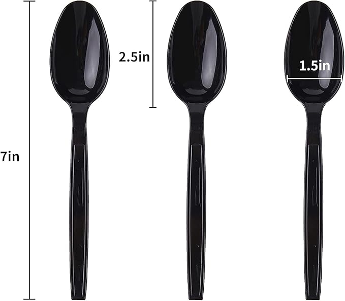 Plastic Spoons Disposable Individually Packaged Spoons Black 7-Inch Commercial Take Away,Super Hard Mass Heavy Individually Wrapped 100 PCS