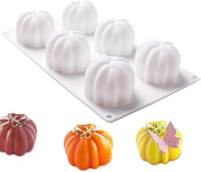 Halloween Pumpkin Silicone Molds for Mousse Cake, 3D Baking Dessert Molds for Chocolate, Pudding, Jelly, Cheesecake, Pastry (6-Cavity)