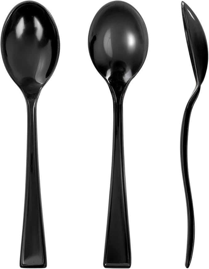 WDF 300 Pieces Black Plastic Mini Spoons-4 Inches Black Plastic Tasting Spoons for Desserts-Heavy Duty Plastic Spoons Perfect for Coffee/Cake/Desserts/Appetizers for New Year/Graduation/Wedding