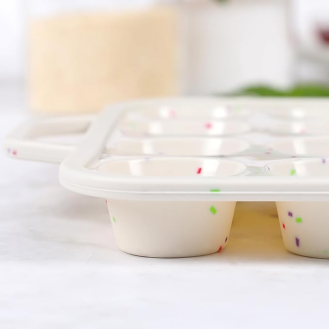 Vinino Mini Muffin Pan with Metal Reinforced Frame-2Pack, Silicone Cupcake Pan for Baking 24 Cup Mini Size, BPA Free Silicone Muffin Tray, Cupcake Baking Pan Molds for Oven Dishwasher Safe - Cream
