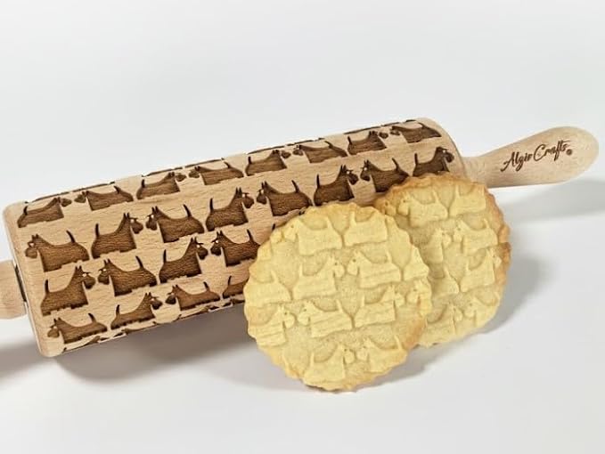 TERRIER PATTERN EMBOSSING ROLLING PIN SCOTTISH TERRIER DOG PATTERN ENGRAVED ROLLING PIN with SCOTTIE for EMBOSSED COOKIES