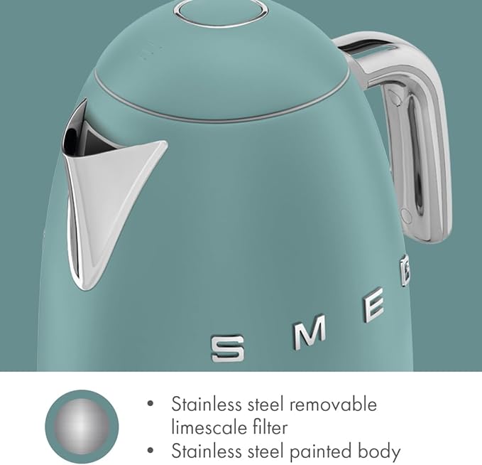 Smeg 50's Retro Style 7-Cup Electric Water Kettle with Automatic Shutoff, Removable Base, and Water Indicator (Jade)