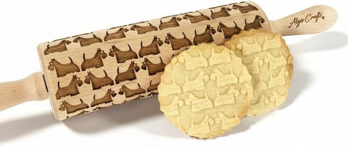 TERRIER PATTERN EMBOSSING ROLLING PIN SCOTTISH TERRIER DOG PATTERN ENGRAVED ROLLING PIN with SCOTTIE for EMBOSSED COOKIES
