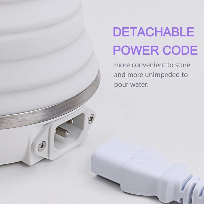 Upgrade Travel Kettle, ShineMe Food Grade Silicone Dual Voltage 110-220V Ultrathin Portable Electric Water Kettle with Cup, Universal Adaptor and Detachable Power Cord, 555ML (White)
