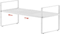 Expandable Cabinet Shelf Organizers, Stackable Metal Shelves Extender for Kitchen Countertop Storage, Adjustable Spices Shelves Rack Stand for Cupboard Pantry, White