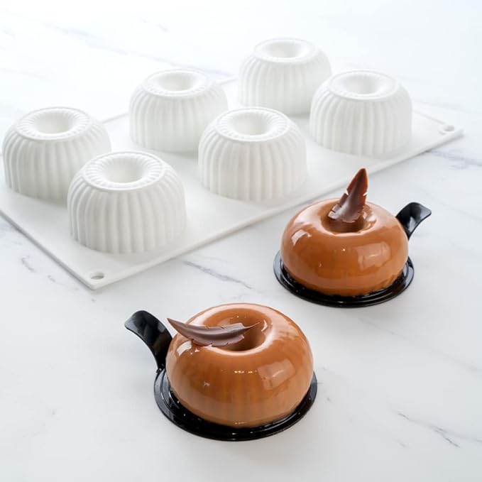 Pastry Tek 6 Cavities Donut Pans, 10 Ridge Design Donut Molds - Oven-Ready, Flexible, White Silicone Bagel Pans, Freezable, Easy Release - Restaurantware