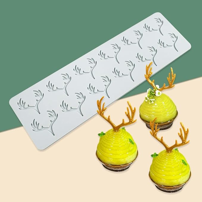 Hollow Leaf Silicone Mold Chocolate Candy 3D Hollow Leaf Candy Mold Food Cooking Meals Decorations Fondant Mold Polymer Clay Molds (Deer Horn K_10.32x3.12x0.12inch)