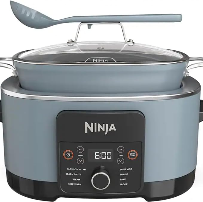 Ninja Foodi 8-in-1 Everyday Possible Cooker PRO 8.5-Quart Multi-Cooker with Glass Lid, Slow Coorker Integrated Spoon, and Non-Stick, Oven-Safe Pot,Sea Salt Grey