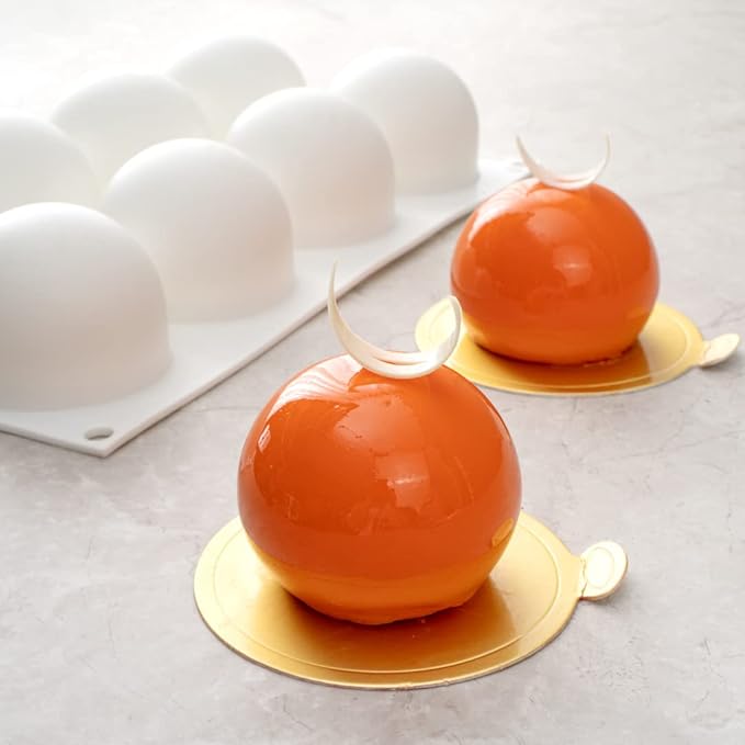 Restaurantware-Pastry Tek 8 Cavities Ball Mold, 1 Oven-Ready Chocolate Mold - Flexible, Freezable, White Silicone Baking Mold, Easy Release, For Making Candies or Chocolates