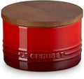 Le Creuset Signature Salt Cellar and Storage Canister with Wood Lid, 16 oz., Cerise