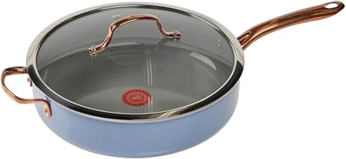 T-Fal Preserve Ceramic Nonstick Saute Pan with Lid 5.5 Qt, Oven and Broiler Safe up to 350°F Cookware, Frying Pan, Stay-Cool Handle, Skillet Pots and Pans, Blue