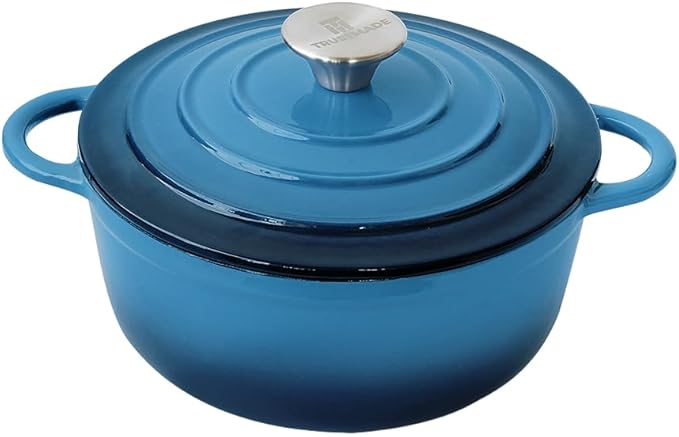 Trustmade 4.5 QT Cast Iron Dutch Oven, Enamel Coated Cookware Pot with Self Basting Lid for Home Baking, Braiser, Cooking, Blue