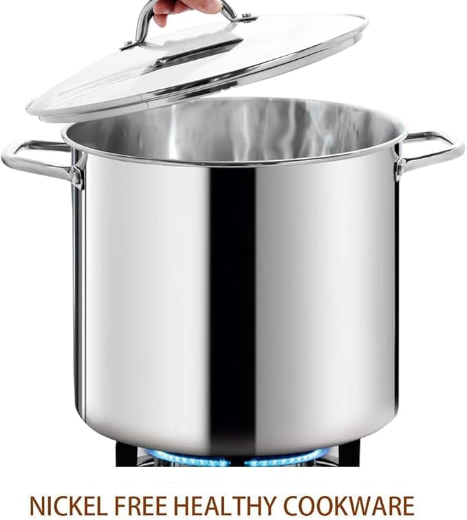 HOMICHEF LARGE STOCK POT 24 Quart With Lid - Nickel Free Stainless Steel Cookware Stockpot 24 Quart - Healthy Cookware Polished Stockpots - Heavy Duty Induction Pot Soup Pot With Lid