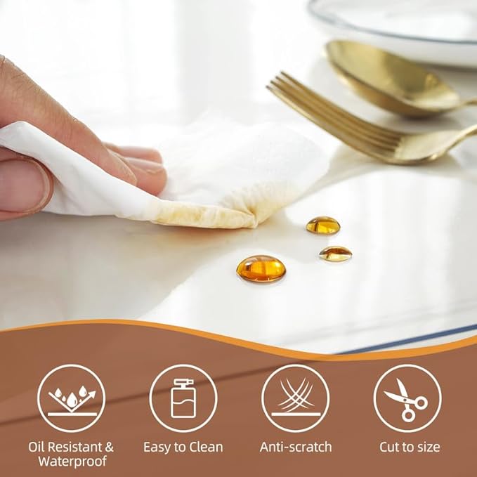 Warmstar Clear Table Cover Protector 24 x 24 Inch,1.5mm Thick Plastic Table Cover Rectangle,PVC Clear Table Protector,Desk Protector Mat for Kitchen, Dresser, Writing Desk，Dining Room Table