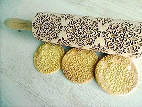 KALEIDOSCOPE ROLLING PIN LASER ENGRAVED for EMBOSSED COOKIES GIFT FOR FRIEND MOTHER BAKER