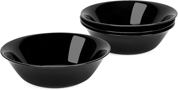 14 OZ (16 OZ MAX) Black Opal Glass Cereal Bowl Set of 4, 6.5 inch Dishwasher & Microwave Safe Round Bowls for Soup, Salad and Rice