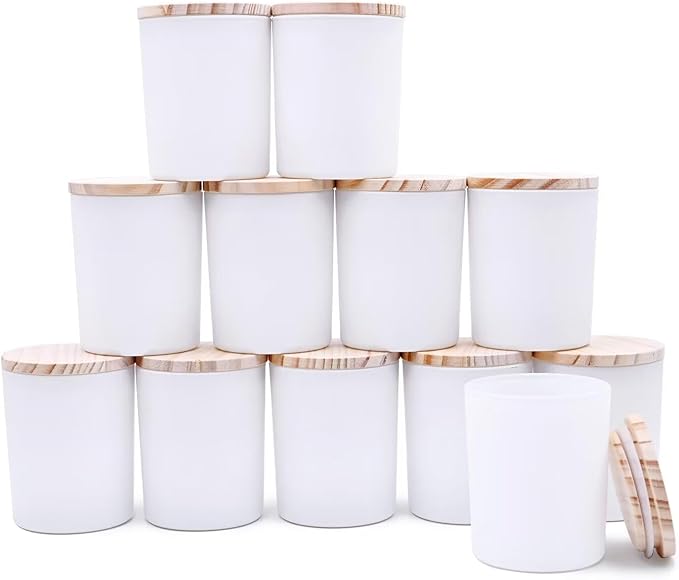 Thick Candle Jars for Making Candles 12 Pcs, 7 OZ Empty Jars with Wood Lids for Candle Making, Sample Container, Matte White