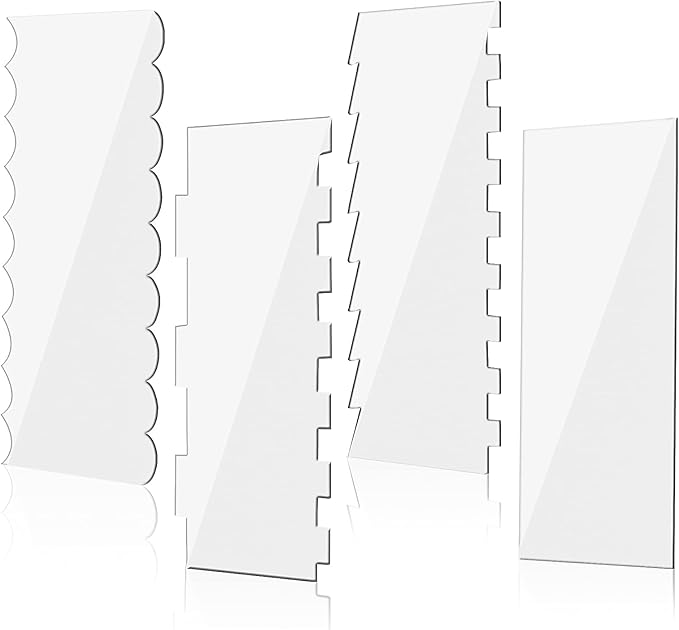 Acrylic Cake Scraper Decorating Contour Comb 9.45 Inch Cake Buttercream Icing Smoother Edge Tool Pastry Cutter Kitchen Baking Tools for DIY Different Shapes of Cake Edges,4 Pieces 7 Styles