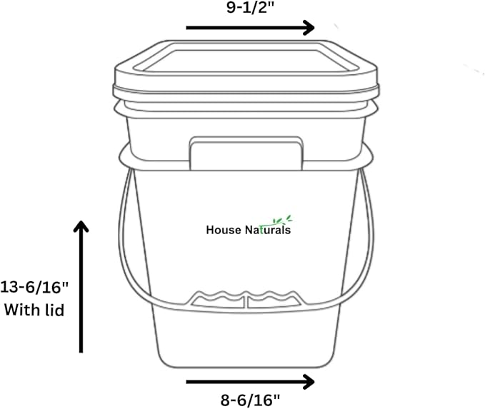 House Naturals 4 Gallon Square Food Grade Bucket Pail with Plastic Handles and Lid (Pack of 3) Made in USA containers (Black)