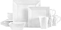 Trellis White Square 16 Piece Dinnerware Set, Service For 4