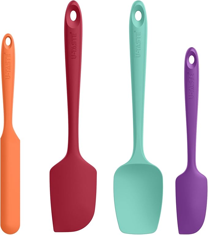 High Heat Resistant Silicone Spatula: U-Taste 600ºF Hot-Proof Food Grade Rubber Kitchen Baking Scraper, Flexible and Sturdy Cooking Utensil for Mixing Scraping in NonStick Cookware (4PCS, Multicolors)