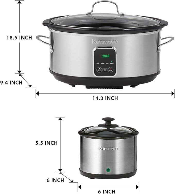 Kenmore 7 Quart Slow Cooker with Diper - Crock pot With Programmable Settings, Digital Controls, Large Capacity for Family Meals, Dishwasher-Safe Stoneware, Warm Rice & Sous Vide Stew