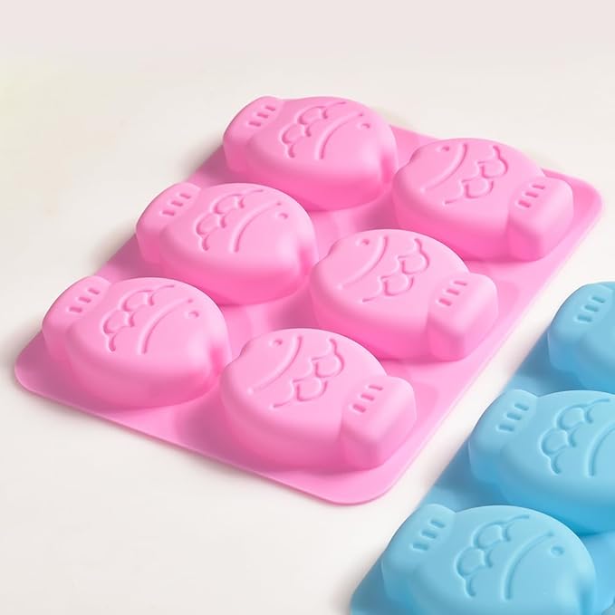 Newk Fish-Shaped Silicone Molds for Cookies, Chocolates, Candy, and Ice Cubes – Cute Design, 2 Blue and 2 Pink, Perfect for DIY Baking and Crafts (Pack of 4)