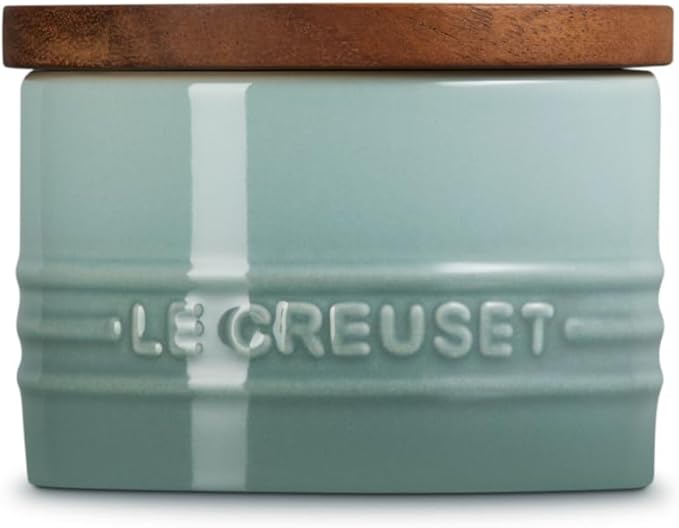 Le Creuset Signature Salt Cellar and Storage Canister with Wood Lid, 7 oz., Sea Salt