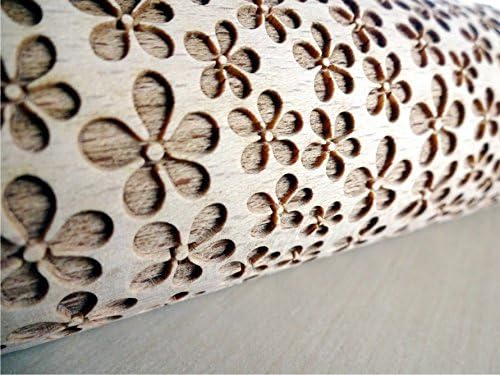 Rolling pin FLOWERS. Wooden embossing rolling pin with Oriental flowers. Embossed cookies. Pottery. Birthday gift. Gift for mother