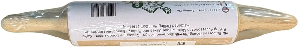 efo Embossed Rolling Pin with Engraved Design - Decorative Dough Roller - Cake Baking Accessories to Make Unique Bakes and Pottery - Beautifully Handmade Patterned Rolling Pin 40cm (Hearts)