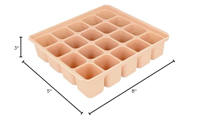 Baby Food Storage Silicone Cubes with Clip-On Lid Freezer Tray Baby Food Soups Purees Ice Easy and Safe Design Made in Korea (20 Sand Beige)