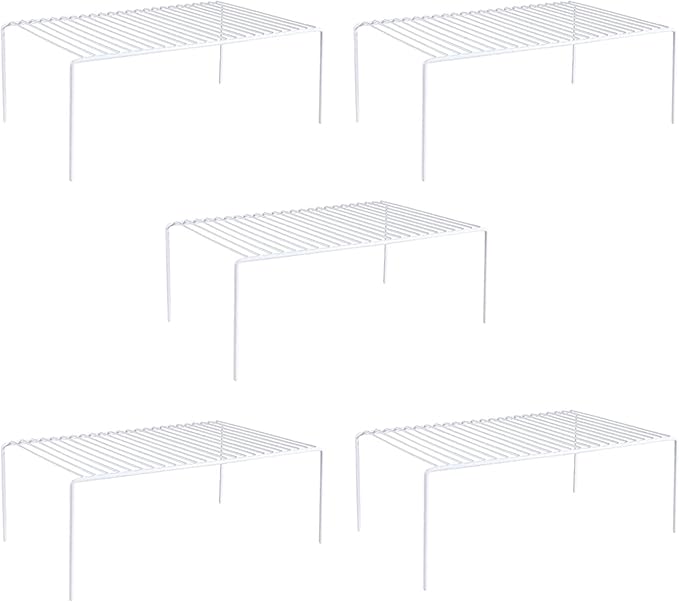 Kitchen Cabinet Shelf Organizer Set of 5, Large (15.7 x 9.4 inch) Metal Wire Pantry Storage Shelves, Dish Plate Racks for Cabinets, Freezer, Counter, Cupboard Organizers and Storage, White