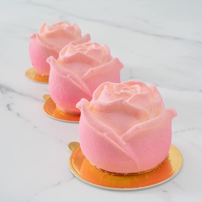 Pastry Tek 6 Cavities Rose Baking Molds, 10 Oven-Ready 3D Rose Molds - Flexible, Freezable, White Silicone Chocolate Molds, Easy Release, For Making Candies or Chocolates - Restaurantware